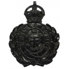 St. Helens Borough Police Blackened Metal Wreath Helmet Plate - King's Crown