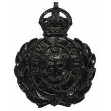 St. Helens Borough Police Blackened Metal Wreath Helmet Plate - K