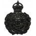 St. Helens Borough Police Blackened Metal Wreath Helmet Plate - King's Crown