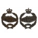 Pair of Royal Tank Regiment Officer's Service Dress Collar Badges - Queen's Crown