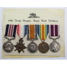 WW1 Military Medal, 1914-15 Star Trio and Meritorious Service Medal (Gallantry) Group of Five - Sgt. E.S. Voice, 64th Army Bde. Royal Field Artillery - Wounded