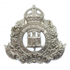 Suffolk Regiment Volunteers White Metal Cap Badge - King's Crown
