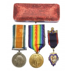 WW1 British War & Victory Medal Pair with Hallmarked Silver Order of Odd Fellows Medal - Pte. A. Adams, West Yorkshire Regiment