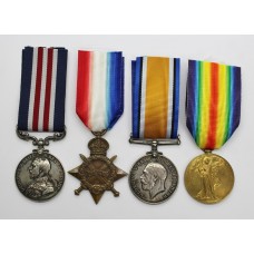 WW1 Military Medal, 1914-15 Star, British War & Victory Medal Group of Four - Sjt. G. Lewis, 18th (1st Public Works Pioneers) Bn. Middlesex Regiment - K.I.A.