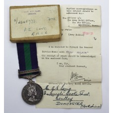 General Service Medal (Clasp - Malaya) - Pte. A.E. Long, Royal Army Service Corps