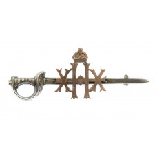 WW1 20th Hussars 1914 Hallmarked Silver Sword Sweetheart Brooch