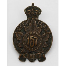 Canadian 157th (Simcoe Foresters) Infantry Bn. C.E.F. WWI Cap Badge