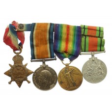 WW1 1914 Mons Star Medal Trio and WW2 Defence Medal Group of Four - Pte. R. Sturtevant, 2nd Bn. Royal Scots Fusiliers - Wounded in Action