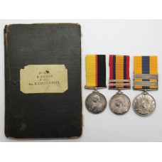 Queen's Sudan, Queen's South Africa (Clasps - Transvaal, South Africa 1902) and Khedives Sudan (Clasps - The Atbara, Khartoum) Medal Group of Three - Pte. F. Collins, Lincolnshire Regt