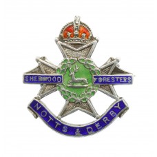 Notts & Derby Regiment Sterling Silver & Enamel Sweetheart Brooch - King's Crown