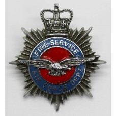 Air Force Department Fire Service Enamelled Cap Badge - Queen's Crown