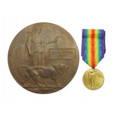 WW1 Victory Medal and Memorial Plaque - Pte. H.V. Limage, 1st/5th Bn. King's Own Yorkshire Light Infantry - K.I.A. 