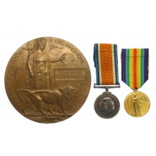 WW1 British War Medal, Victory Medal & Memorial Plaque - Pte. J.E. Walton, 2nd Bn. West Yorkshire Regiment - K.I.A.