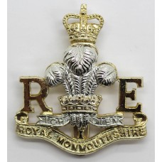Royal Monmouthshire Royal Engineers Anodised (Staybrite) Cap Badge - Queen's Crown