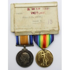 WW1 British War & Victory Medal Pair - Pte. J.W. Busby, Essex Regiment - Wounded
