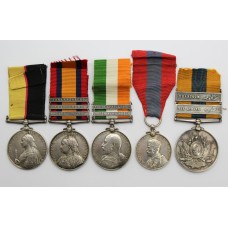 Queen's Sudan, QSA (Clasps - Cape Colony, Paardeberg, Johannesberg), KSA (Clasps - South Africa 1901, South Africa 1902), George V Imperial Service Medal and Khedives Sudan (Clasps - The Atbara, Khartoum) Medal Group of Five - Pte. C. Johnson, Lincolnshire Regiment
