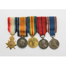 Contemporary Miniature WW1 1914-15 Star Trio, 1911 City of London Police Coronation Medal & 1937 Coronation Medal Group of Five