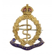 Royal Army Medical Corps (R.A.M.C.) Brass & Enamel Sweetheart Brooch - King's Crown