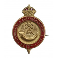 Oxfordshire & Buckinghamshire Light Infantry Brass & Enamel Sweetheart Brooch - King's Crown