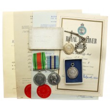 WW2 Defence Medal & EIIR Royal Observer Corps Medal Pair with 2 Hallmarked Silver Doncaster Rescue Station Mines Rescue Service Medallions - Leading Observer J.E. Jones