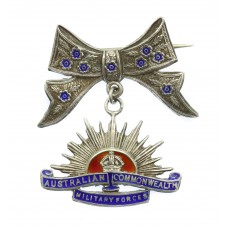 WWI Australian Commonwealth Military Forces Sterling Silver & Enamel Bow Suspension Sweetheart Brooch