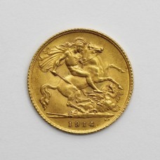 1914 George V 22ct Gold Half Sovereign Coin