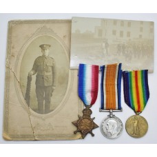 WW1 1914-15 Star Medal Trio - Pte. G. Davies, Notts & Derby Regiment (Sherwood Foresters) - Wounded