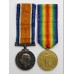 WW1 British War & Victory Medal Pair with Cap Badge & Button - Pte. T. Dewhurst, Devonshire Regiment