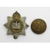 WW1 British War & Victory Medal Pair with Cap Badge & Button - Pte. T. Dewhurst, Devonshire Regiment