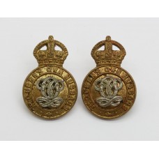 Pair of 7th Queen's Own Hussars Collar Badges - King's Crown