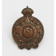 Canadian 157th (Simcoe Foresters) Infantry Bn. C.E.F. WWI Collar Badge