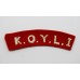 Kings Own Yorkshire Light Infantry (K.O.Y.L.I.) Cloth Shoulder Title