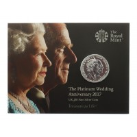 Royal Mint 2017 United Kingdom Brilliant Uncirculated Fine Silver £20 Coin - The Platinum Wedding Anniversary