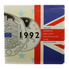 Royal Mint 1992 United Kingdom Brilliant Uncirculated Coin Collection with Rare Single European Market 50p Coin