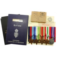 WW2 Medal Group of Five with Box of Issue and Documents - Lieut. G.M. Cravos, Royal Naval Reserve & Merchant Navy