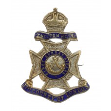 21st County of London (First Surrey Rifles) London Regiment Enamelled Sweetheart Brooch - King's Crown