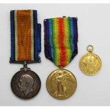 WW1 British War & Victory Medal Pair with Hallmarked Silver LMS Railway Ambulance Centre Medallion - Pte. J. Till, Royal Army Medical Corps & Royal Engineers (Railways)