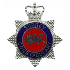 Surrey Constabulary Enamelled Star Cap Badge - Queen's Crown