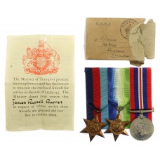 WW2 Merchant Navy Casualty Medal Group of Three - 3rd Radio Officer James Russell Burns, S.S. Empire Ability, Merchant Navy