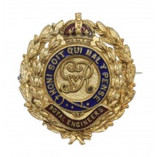 George V Royal Engineers Brass & Enamel Wreath Sweetheart Brooch