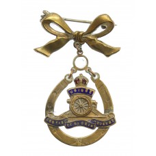 Royal Artillery Brass & Enamel Bow Suspension Sweetheart Brooch
