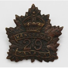 Canadian WW1 29th Infantry Battalion (Vancouver) C.E.F. Cap Badge