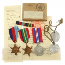 WW2 Pacific Star Medal Group of Three with Dog Tags, Box of Issue & Slips - LAC E. Davenport, Royal Air Force