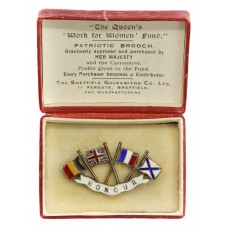 WWI The Queen's 'Work for Women' Fund 1914 Hallmarked Silver Belgium, Britain, France & Russia Patriotic Flag Sweetheart Brooch