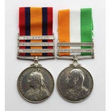 Queen's South Africa (Clasps - Cape Colony, Paardeberg, Transvaal) and King's South Africa (Clasps - South Africa 1901, South Africa 1902) Medal Pair - Pte. J.W. Hill, 2nd Bn. Lincolnshire Regiment