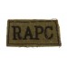Royal Army Pay Corps (R.A.P.C.) WW2 Cloth Slip On Shoulder Title