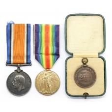 WW1 British War & Victory Medal Pair with Royal Life Saving Society Medal - Sjt. R. Russell, South Lancashire Regiment