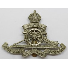 Royal Artillery Territorials 1908 White Metal Cap Badge - King's Crown