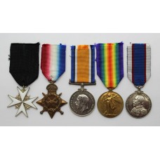 Order of St. John (Officer), WW1 1914-15 Star Trio and R.F.R. Long Service & Good Conduct Medal Group of Five - R.G. Hill, Royal Navy / Royal Fleet Reserve