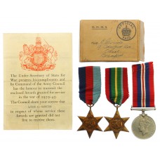 WW2 Casualty Medal Group of Three - L/Bdr. E. Garside, 85th Anti-Tank Regiment, Royal Artillery - K.I.A. (Malaya)